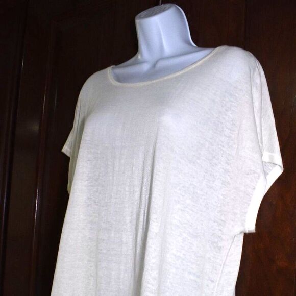 Eileen Fisher White Linen Blouse Size Large Oversized Semi Sheer Short Sleeve - Picture 4 of 11